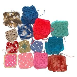 Granny Square‎ Lot Of 82 Multicolor Crochet 4"Handmade Afghan Throw Blanket